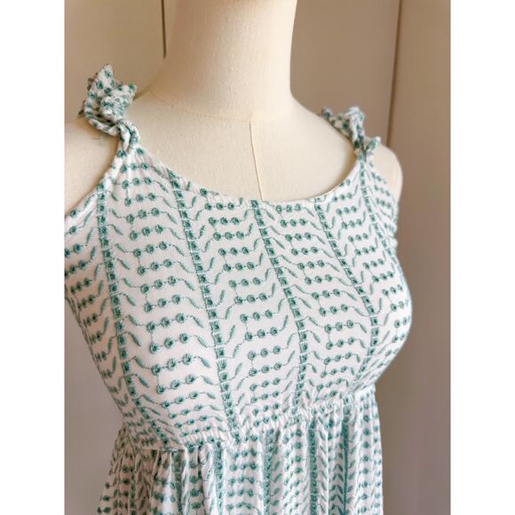 Women's Boho Eyelet Maxi Dress White/Green Ruffle bottom Sundress Bohemian Sz Sm - Picture 4 of 11
